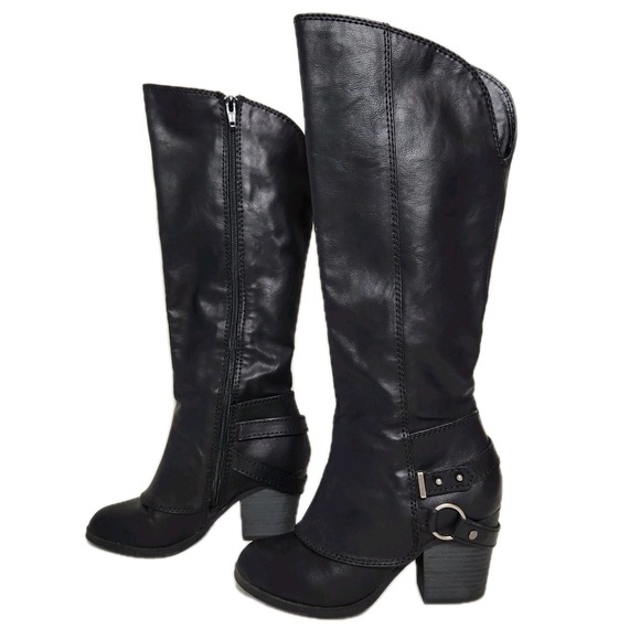 American Rag Shoes - American Rag Co AEBONI Womens Black Knee High Boots Sz 5M Block Heel Harness Zip